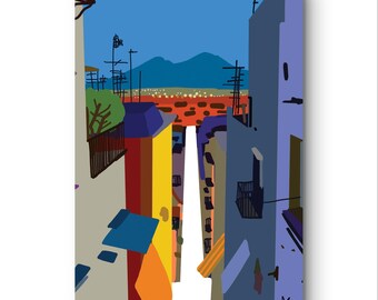 A3-poster "Uitzicht op Spacca Napoli" in popartstijl | Hoogwaardige matte print van 300 g - Origineel ontwerp van Alessandro Catuogno