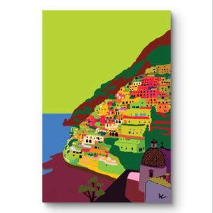 Poster A3 "Veduta Di Positano" in Stile Pop Art | Stampa Alta Qualità 300g Opaca - Design Originale Di Alessandro Catuogno