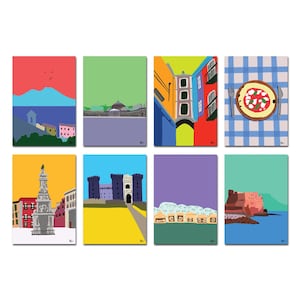 Set di 8 Cartoline di Napoli 15x10,5 cm Pop Art - Stampa Fronte Retro - Alessandro Catuogno