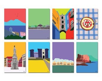 Set van 8 ansichtkaarten van Napels 15 x 10,5 cm Pop Art - Dubbelzijdige print - Alessandro Catuogno