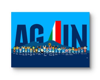 A3-poster "CHAMPIONS AGAIN" in pop-artstijl | Hoogwaardige afdruk 380 g Tintoretto handgebruik - Origineel ontwerp van Alessandro Catuogno
