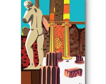 A3-poster "Opgravingen in Pompeii" in popartstijl | Hoogwaardige matte print van 300 g - Origineel ontwerp van Alessandro Catuogno