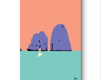 A3-poster "Faraglioni Di Capri" in popartstijl | Hoogwaardige matte print van 300 g - Origineel ontwerp van Alessandro Catuogno