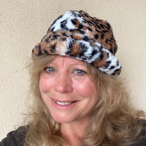 Leopard Print Faux Fur Cloche Hat: Soft Fuzzy Animal Print
