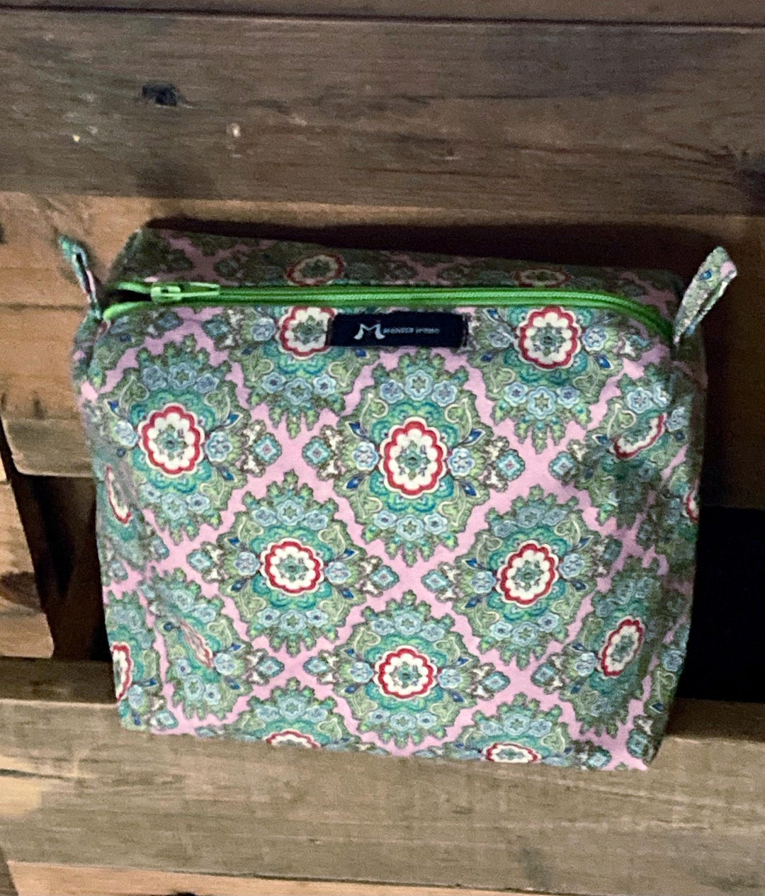 Makeup Bag Rectangular Rectangular Cotton Makeup Bag Pink & Green Travel Case - Etsy