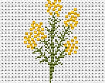 クロスステッチのミモザ・花・初心者向け簡単PDFパターン・すぐにダウンロード・DIY