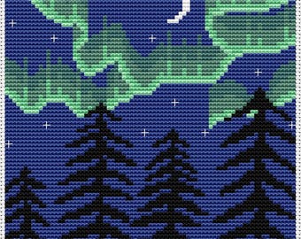 クロスステッチのオーロラ・ポラリス・ポーラーライト・オーロラ・初心者向け簡単PDFパターン・すぐにダウンロード・DIY