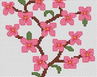クロスステッチの花の枝 • 桜 • 桜の木 • 初心者向け簡単PDFパターン • すぐにダウンロード • DIY
