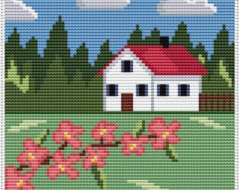 クロスステッチの花の家 • 初心者向け簡単PDFパターン • すぐにダウンロード • DIY