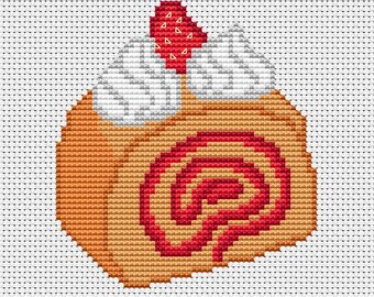 クロスステッチビスケットロール • スポンジロール • お菓子 • 初心者向け簡単PDFパターン • すぐにダウンロード • DIY