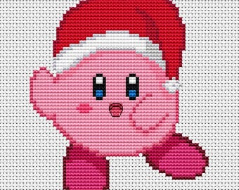 クロスステッチのカービィ・メリークリスマス・新年・初心者向け簡単PDFパターン・すぐにダウンロード・DIY