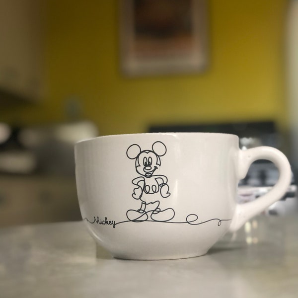 Oversized, Disney Mickey Mouse lineart mug, coffee, tea, cocoa cup soup bowl