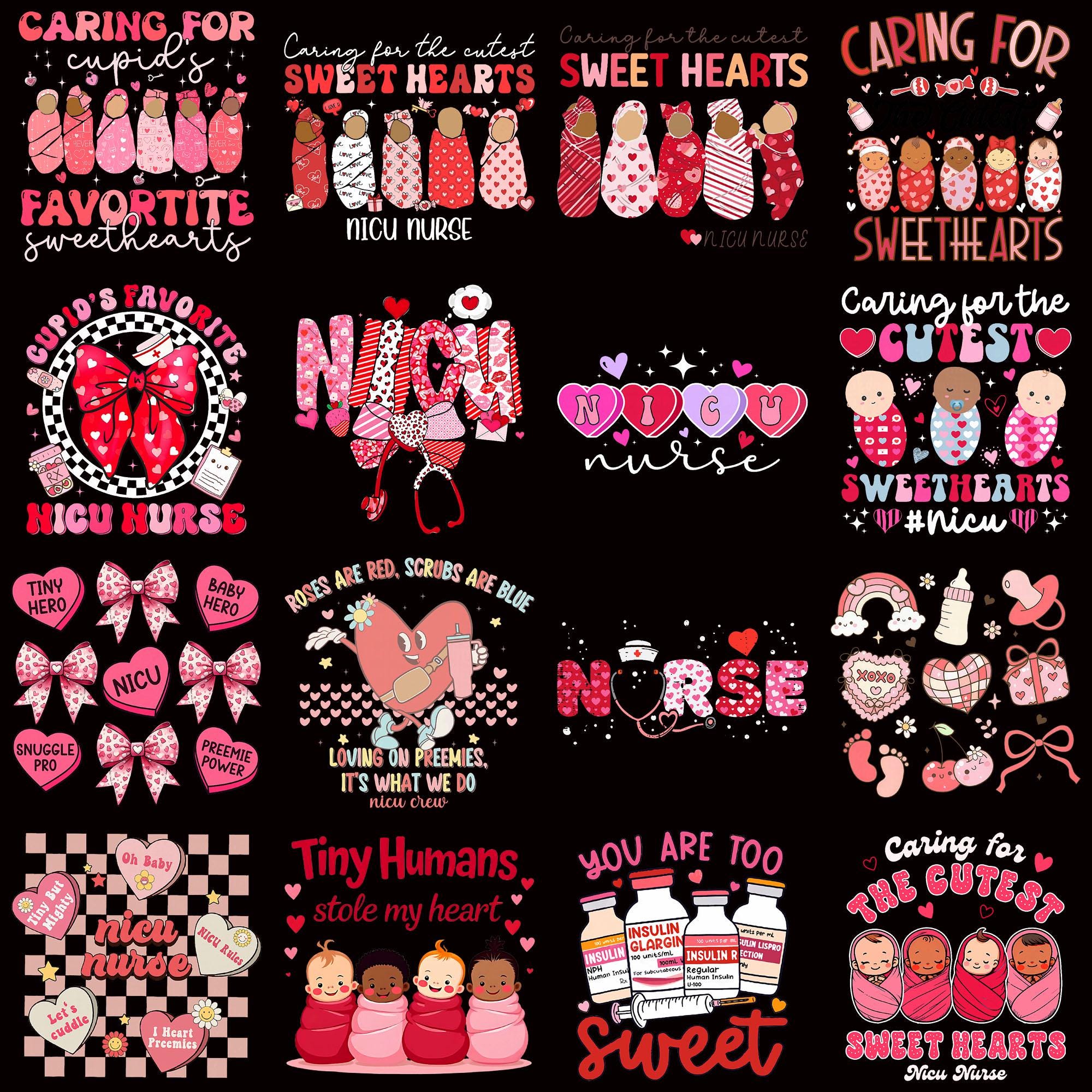 NICU Nurse Valentine PNG Bundle, Caring for Sweethearts Clipart, Cute ...