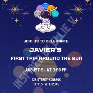 Houston We Have a ONE Year Old Invitation | Outer Space 1st Birthday Invite | Astronaut Birthday Party | Planet Balloons | Editable Template