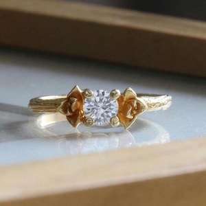 Nature inspired round cut solitaire, Twig engagement ring with diamond, Alternative engagement ring