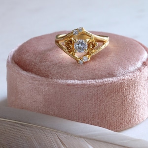 Double chevron wedding band, Diamond twig ring and side stones, Art Deco engagement ring gold