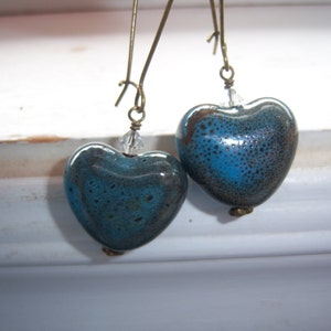 Stone Earrings Earthy Earrings Heart Earrings Blue Earrings image 1