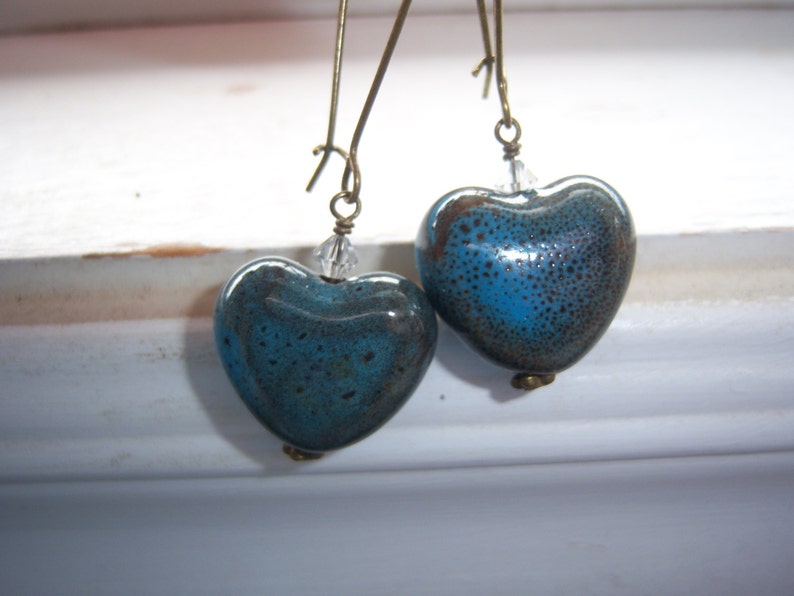 Stone Earrings Earthy Earrings Heart Earrings Blue Earrings image 1