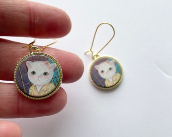 cat cameo style earrings - Soft Kitty Earrings - Cat Earrings - cat portrait earrings