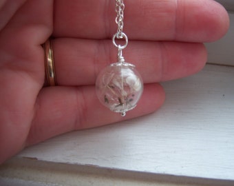 STERLING SILVER VERSION Dandelion Necklace - Make A Wish Glass Orb necklace - Bridesmaid Gifts - Free Gift With Purchase