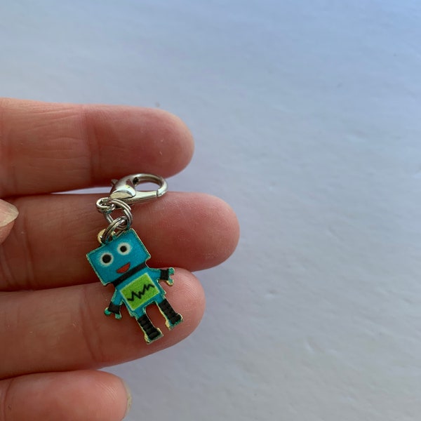 Robot zipper pull _ robot purse dangle- robot - I love robots zipper pull-I love robots purse dangle