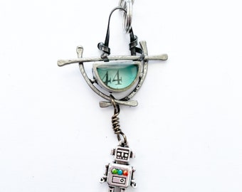 Robot zipper pull _ Robot steampunk zipper charm -robot sac à main dangle- robot - J’aime les robots zipper pull-I love robots purse dangle#44