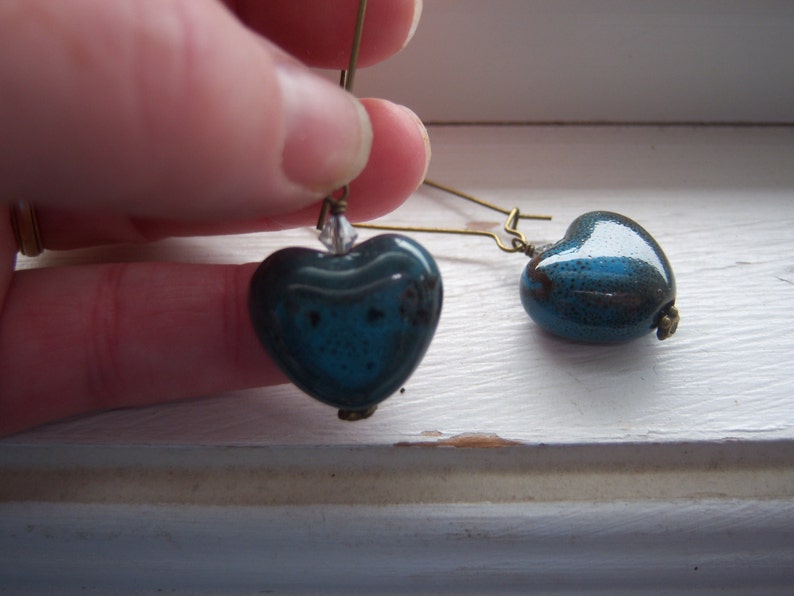 Stone Earrings Earthy Earrings Heart Earrings Blue Earrings image 3