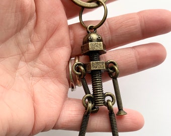 Robot keychain_ nuts and bolts robot purse dangle- robot - I love robots keychain -I love robots