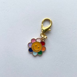 Flower zipper pull - happy face flower zipper charm -flower purse dangle-flower zipper pull