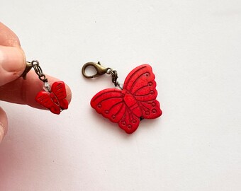 Red  Butterfly duo -Butterfly Zipper Pulls/ charms  - mom daughter butterfly Purse Dangles