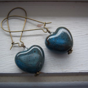 Stone Earrings Earthy Earrings Heart Earrings Blue Earrings image 2