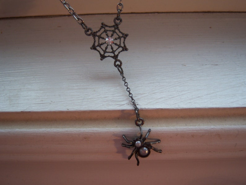 Spider Necklace Spider Web Necklace Black Widow Necklace Goth Necklace Halloween Necklace Free Gift image 1