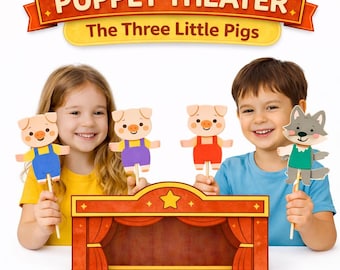Three Little Pigs Puppet Theater Printable – Paper Puppets, Kids Craft, Cut & Play Storytelling Activity