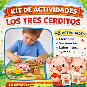 Three Little Pigs Printable Kit, Preschool Educational Material, Memory Game, Sequence Cards, Children's Story, Paper Puppets