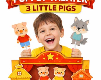 Three Little Pigs Puppet Theater Printable – Paper Puppets, Kids Craft, Cut & Play Storytelling Activity