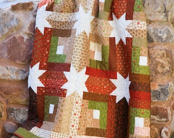 Jelly Roll Quilt Pattern PDF - Log Cabin Hidden Stars - Beginner Friendly Strip Quilt - Instant Download