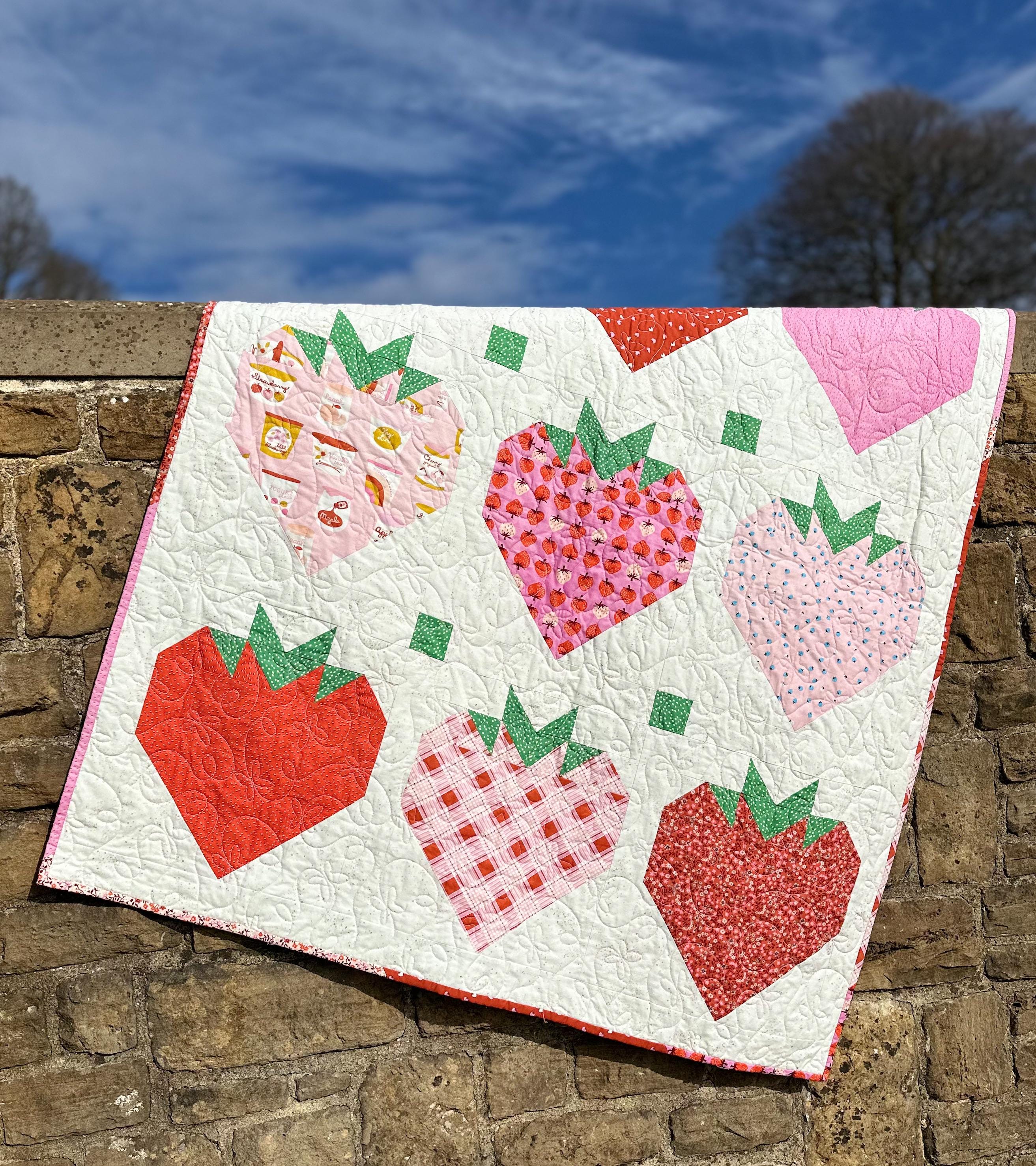 Strawberries & Cream Easy Fat Quarter Quilt Pattern PDF by Pam and