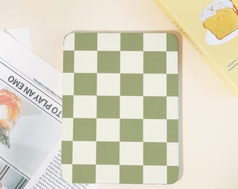 Funda para iPad con diseño de tablero de ajedrez verde simple, funda para iPad con nombre, funda para iPad Pro 2024/2022/2021/2020/2018, iPad 10/9/8/7, iPad Air 6 2024, Mini 6/7