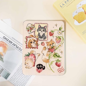 Strawberry Pet Collage iPad Case, Kawaii Tablet Cover: Personalized iPad Shell