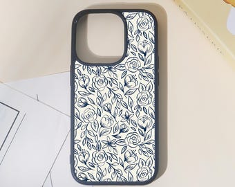 Funda personalizada para iPhone con diseño floral de porcelana azul y blanca. Funda protectora personalizada para iPhone 16/15/14/13/12/11 (Básico, Pro y Pro Max).