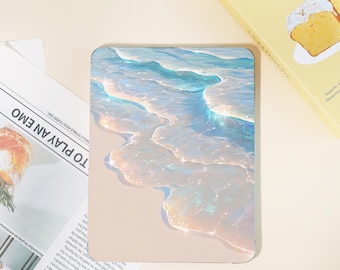 Funda para iPad con diseño de olas iridiscentes en la playa / Funda brillante para tableta con diseño costero