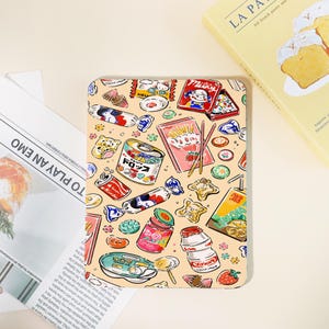 Vintage Snack Stickers Pattern iPad Case,Custom Name iPad Case,iPad Pro 2024/2022/2021/2020/2018 Case,iPad 10/9/8/7,iPad Air 6 2024,Mini 6/7