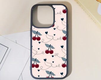 Funda personalizada para iPhone con estampado de líneas de bayas en beige. Funda protectora multidispositivo personalizada para iPhone 16/15/14/13/12/11 Basic/Pro/Pro Max.