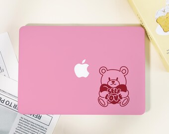Funda para MacBook con diseño personalizado de oso, color rosa y beige. Funda para MacBook personalizada, compatible con portátiles Pro 16/15, Air 15/13, 12 y 16 pulgadas (modelos 2024 y 2023).