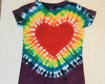 Woman's Tie-dye T-shirt, Small, rainbow heart