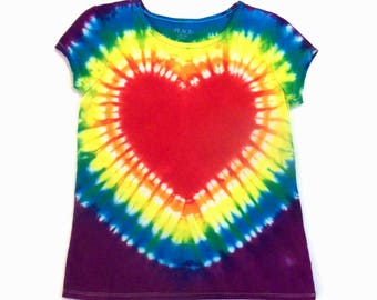 Girl's Tie-dye T-shirt, XL (16), rainbow heart