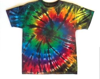 Boy's Tie-dye T-shirt, Size 10 - 12, rainbow swirl and black