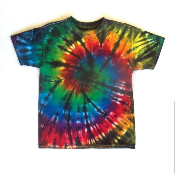 Boy's Tie-dye T-shirt, Size 10 - 12, rainbow swirl and black