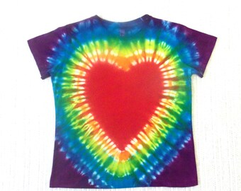 Woman's Tie-dye T-shirt, Large, rainbow heart