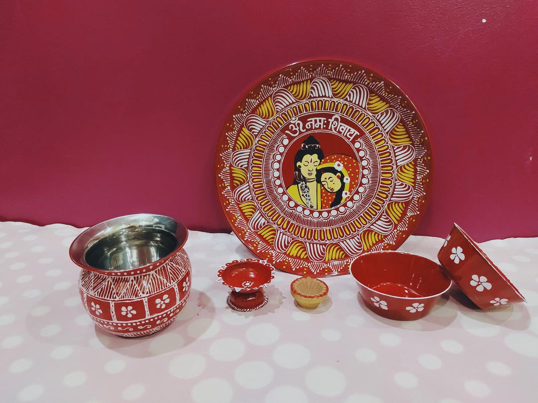 Hand-painted Handmade Shiv Parvati Ji Design Aipan Art Pooja Plate ...